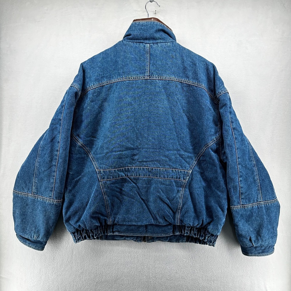 Vintage Faded Glory Denim Chore‎ Coat Men's Large Thermal Lined Leather Collar - Picture 2 of 16